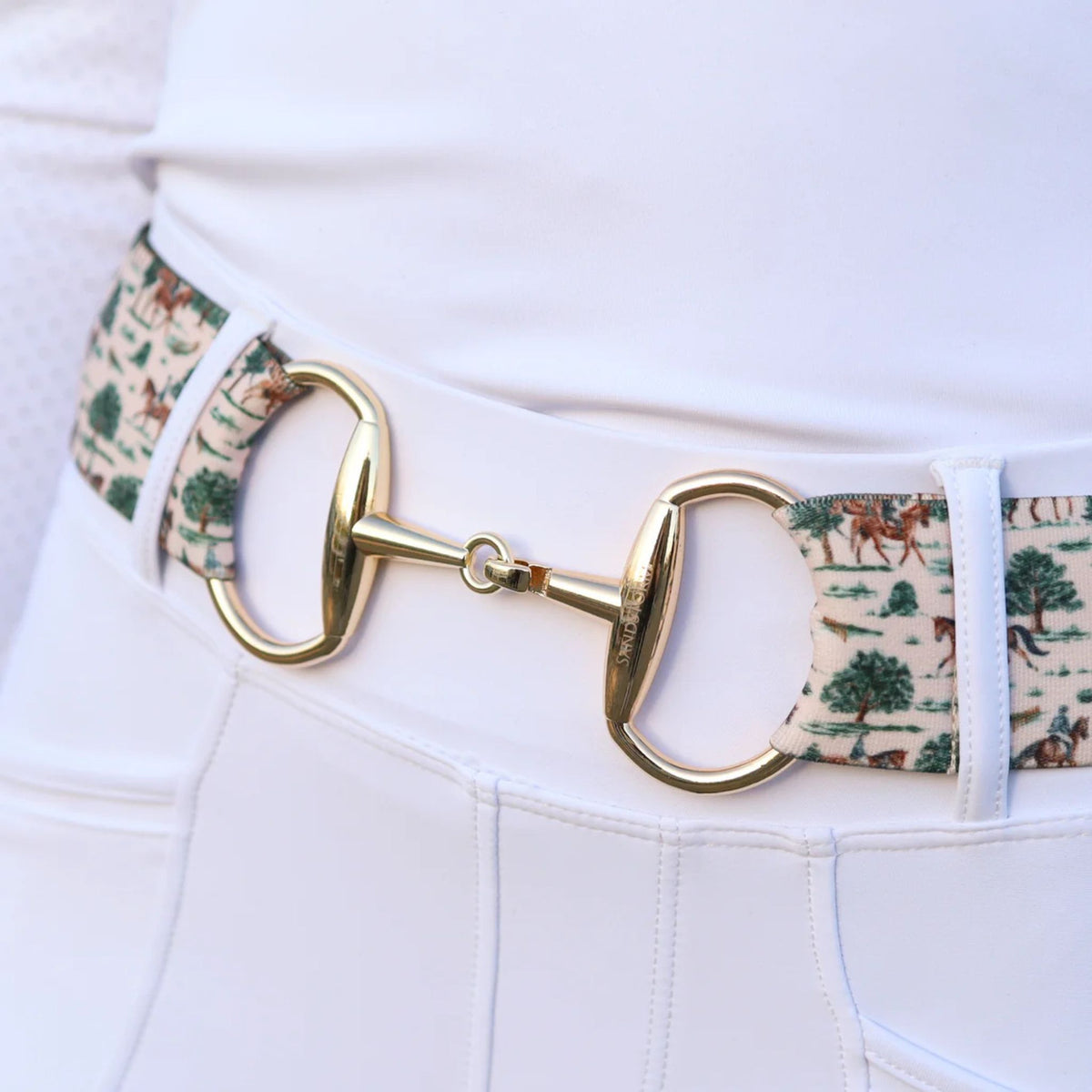 SandStorm Women's Gold Snaffle Belt in Tally Ho Print