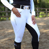 SandStorm Women's Lux Performance Hybrid Riding Leggings in White with Black Seat