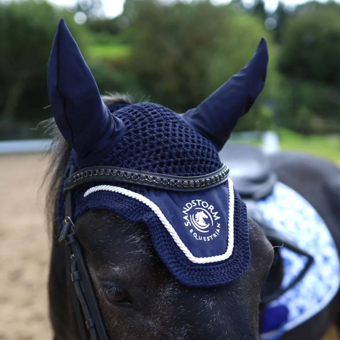 SandStorm Horse Satin Ear Veil in Navy