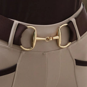SandStorm Women's Gold Snaffle Logo Belt in Chocolate