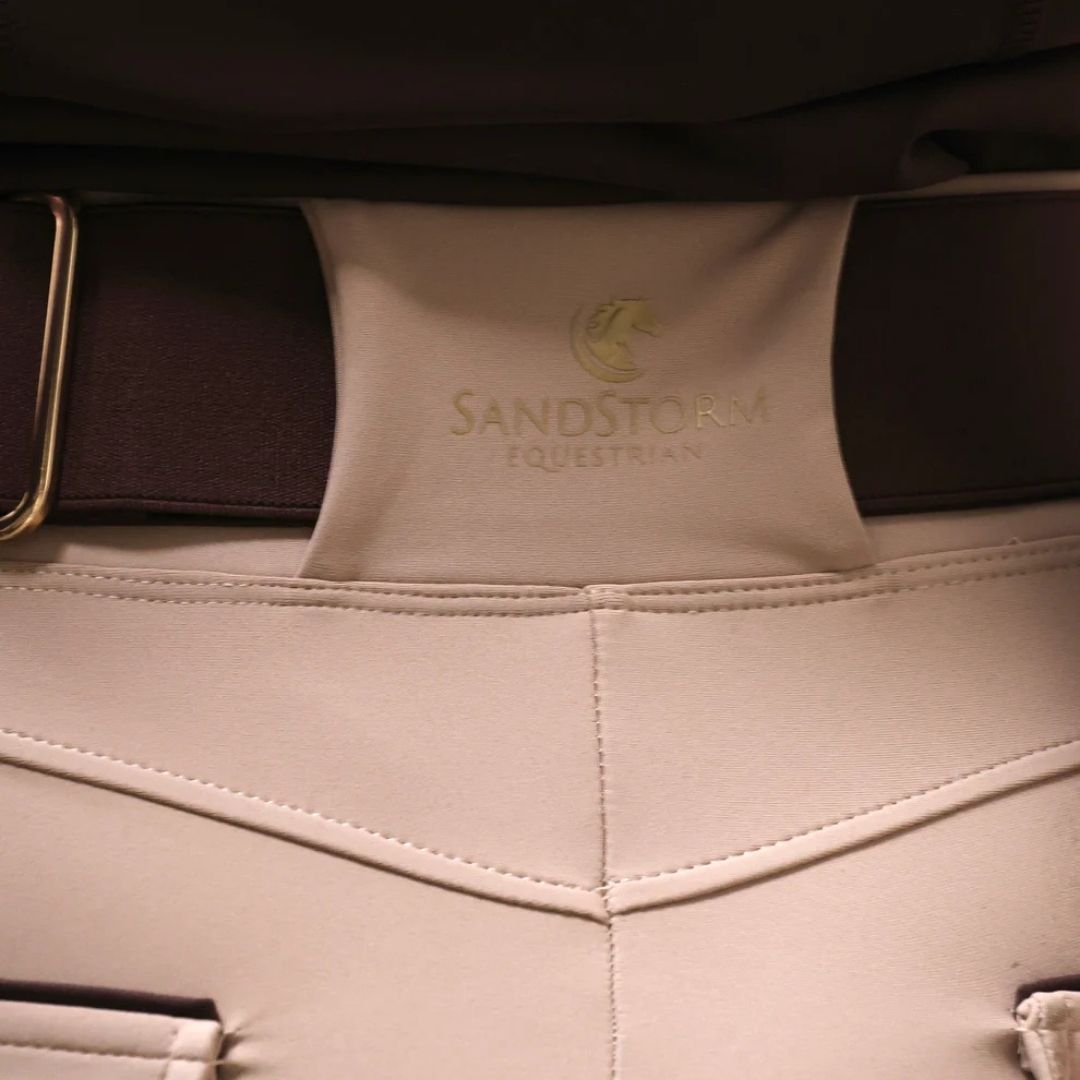 SandStorm Women's Lux Performance Hybrid Riding Leggings in Beige with Chocolate Seat