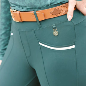 SandStorm Women's Lux Performance Hybrid Riding Leggings in Emerald Green