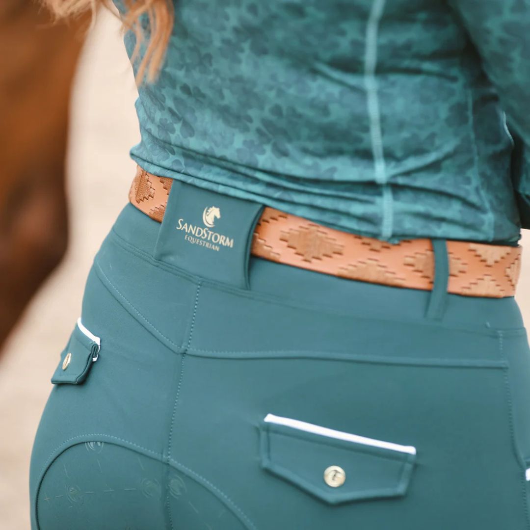 SandStorm Women's Lux Performance Hybrid Riding Leggings in Emerald Green