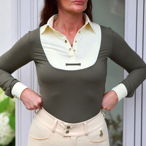 SandStorm Women's Show Riding Shirt in Green and Beige