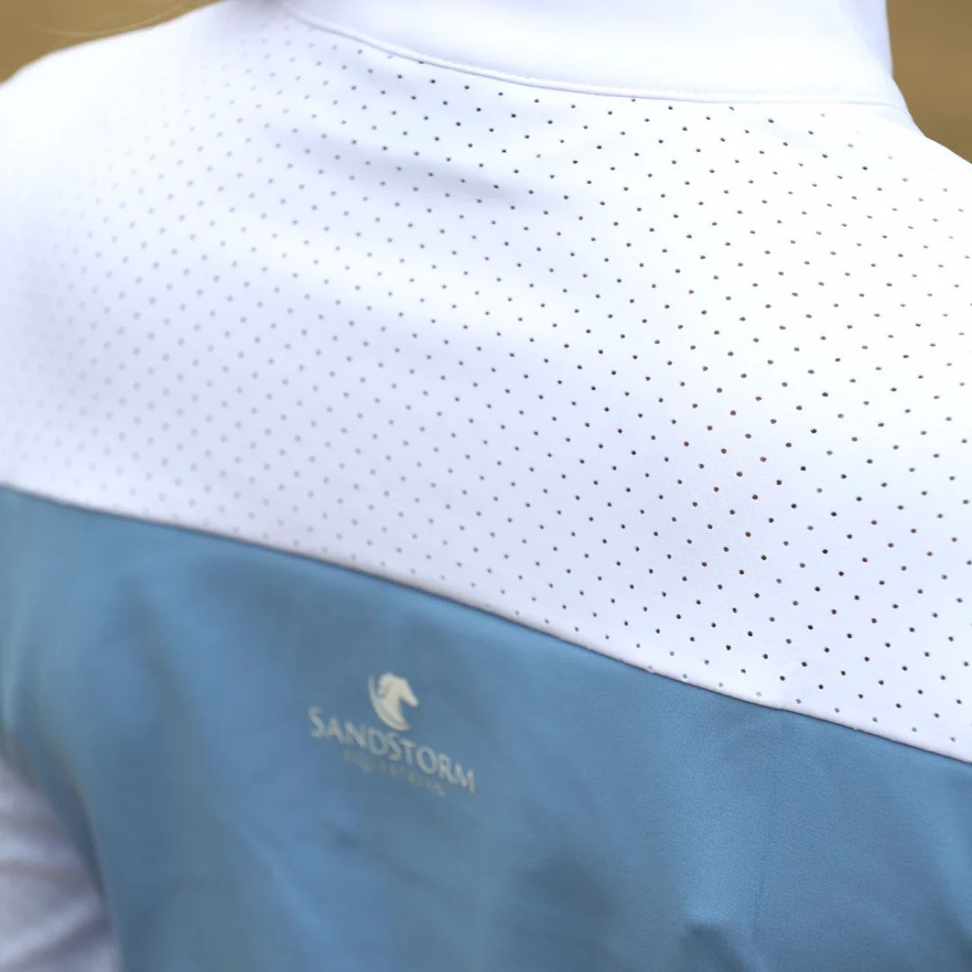 SandStorm Women's Show Riding Shirt in White and Endless Sky Blue