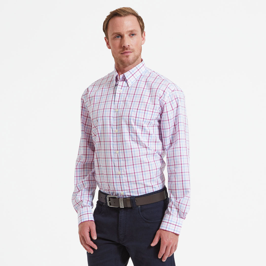 Schoffel Men's Holkham Classic Shirt in Pink, Blue and Raspberry Check