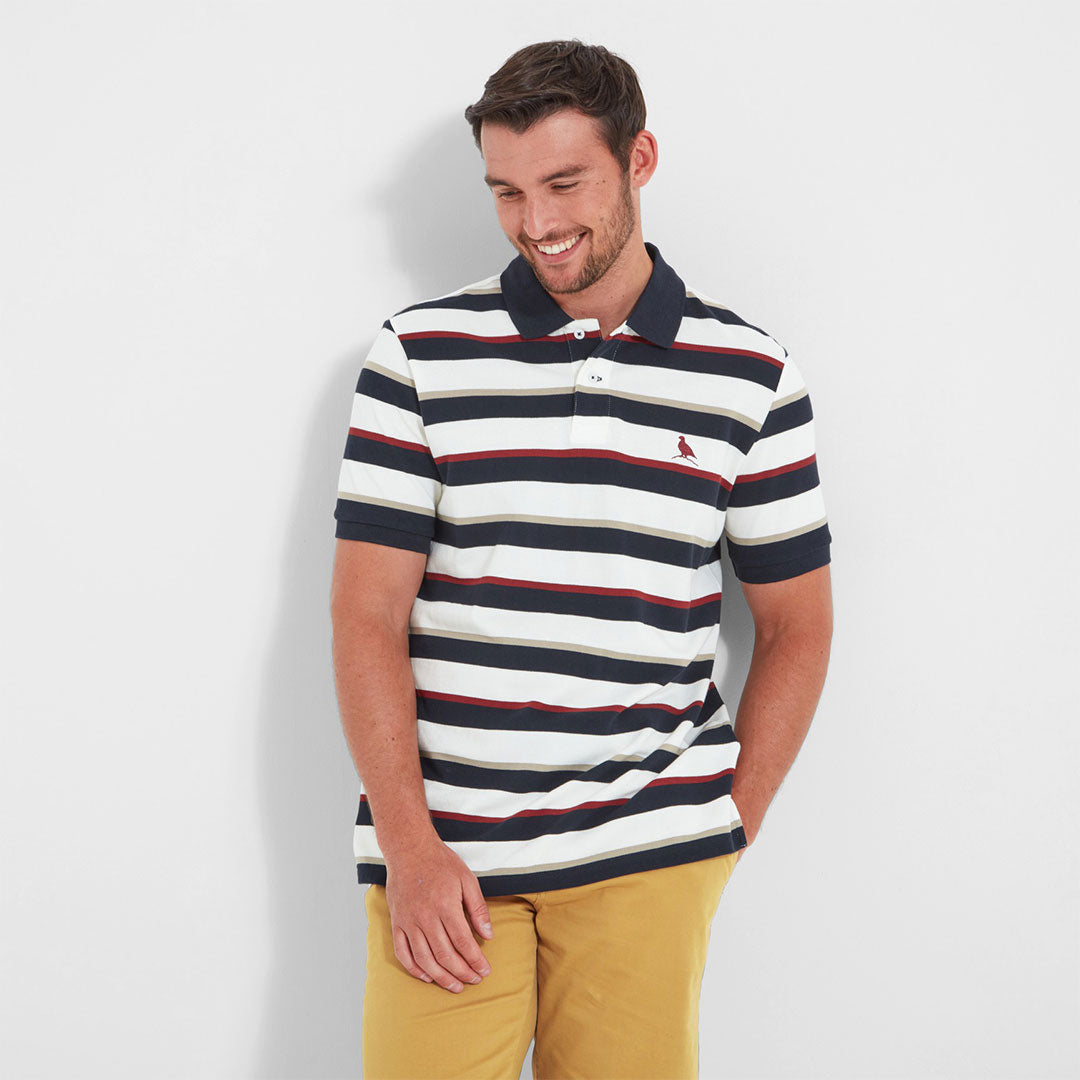 Schoffel Men's St Ives Tailored Polo Shirt in Navy & Bordeaux Stripe