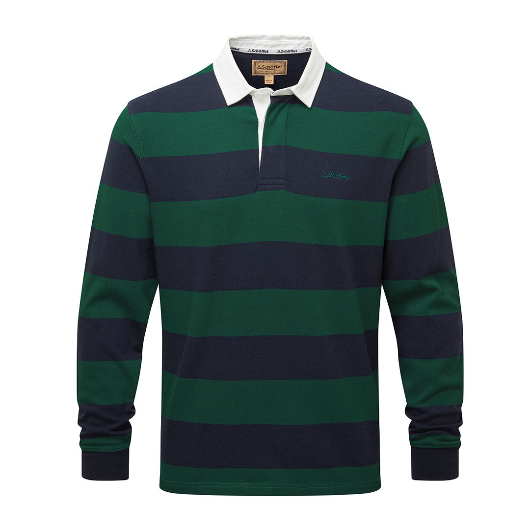 Schoffel Men's St Mawes Rugby Shirt in Navy with Green Stripes