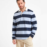 Schoffel Men's St. Mawes Rugby Shirt in Navy with Pale Blue Stripes