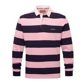 Schoffel Men's St. Mawes Rugby Shirt in Navy with Pink Stripes