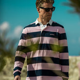Schoffel Men's St. Mawes Rugby Shirt in Navy with Pink Stripes