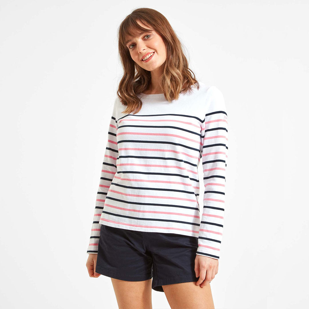 Schoffel Women's Beauport Top in White & Navy with Flamingo Stripes