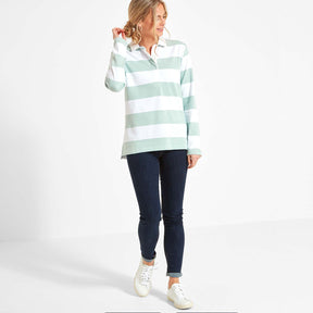 Schoffel Women's St. Mawgan Rugby Shirt in Mint with White Stripes