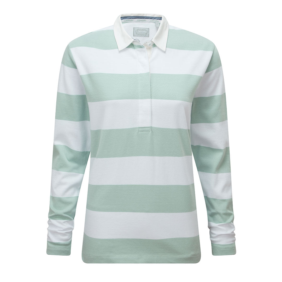 Schoffel Women's St. Mawgan Rugby Shirt in Mint with White Stripes