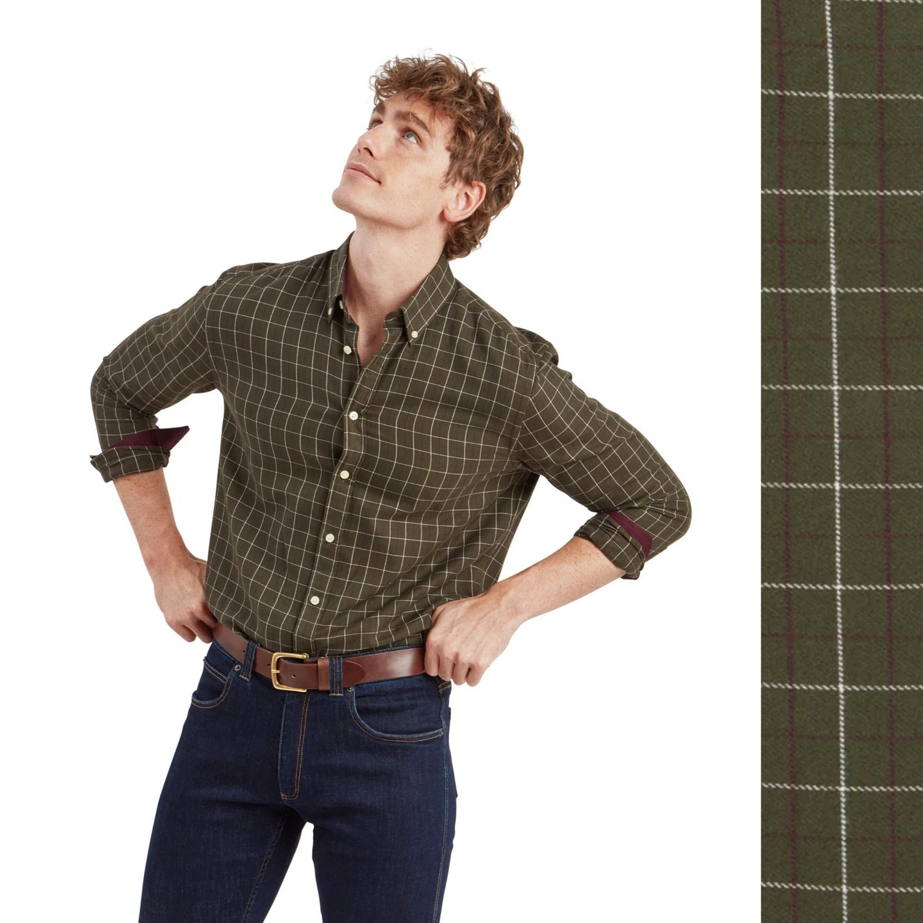 Schoffel Men's Aldeburgh Shirt in Wood, Wine & Ecru Check