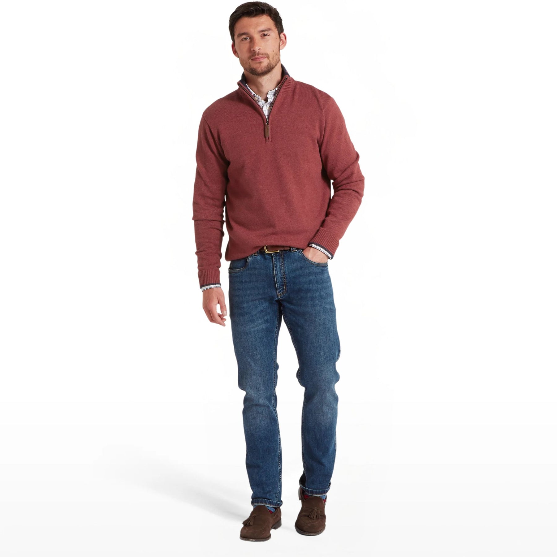 Schoffel Men's Blair Quarter Zip Jumper in Redwood