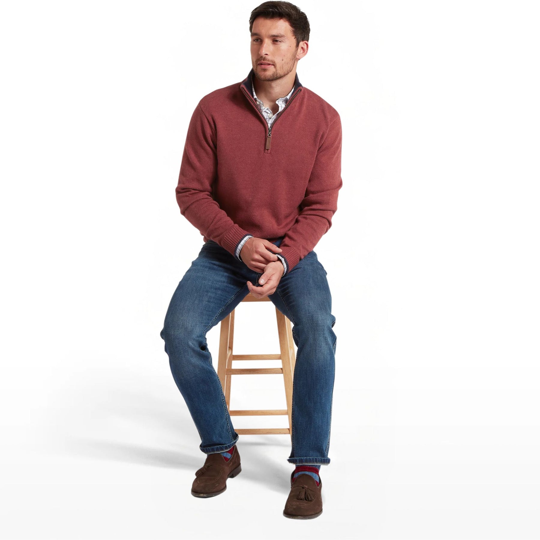 Schoffel Men's Blair Quarter Zip Jumper in Redwood
