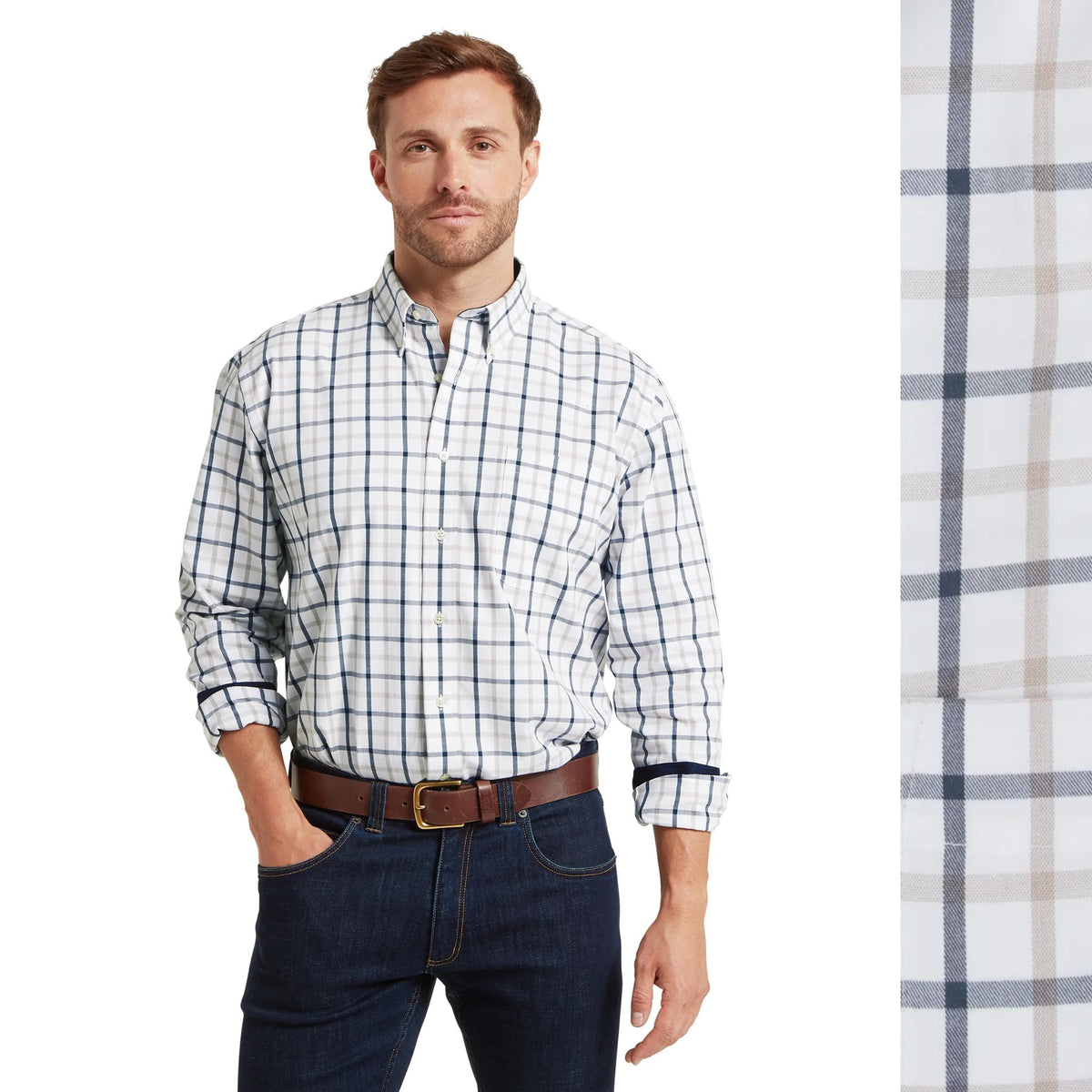 Schoffel Men's Brancaster Classic Shirt in Oxford Navy Check