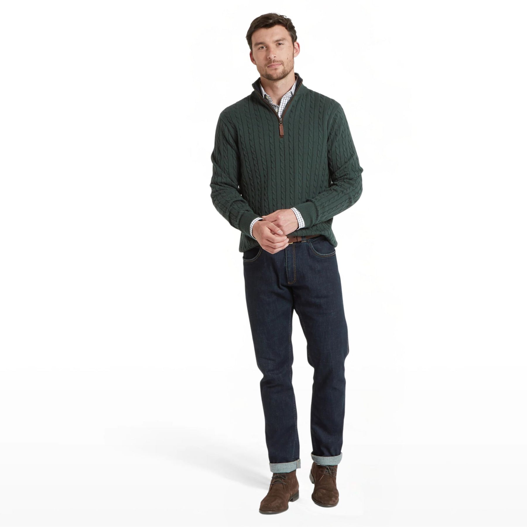 Schoffel Men's Calton Cable Quarter Zip Jumper in Botanical Green
