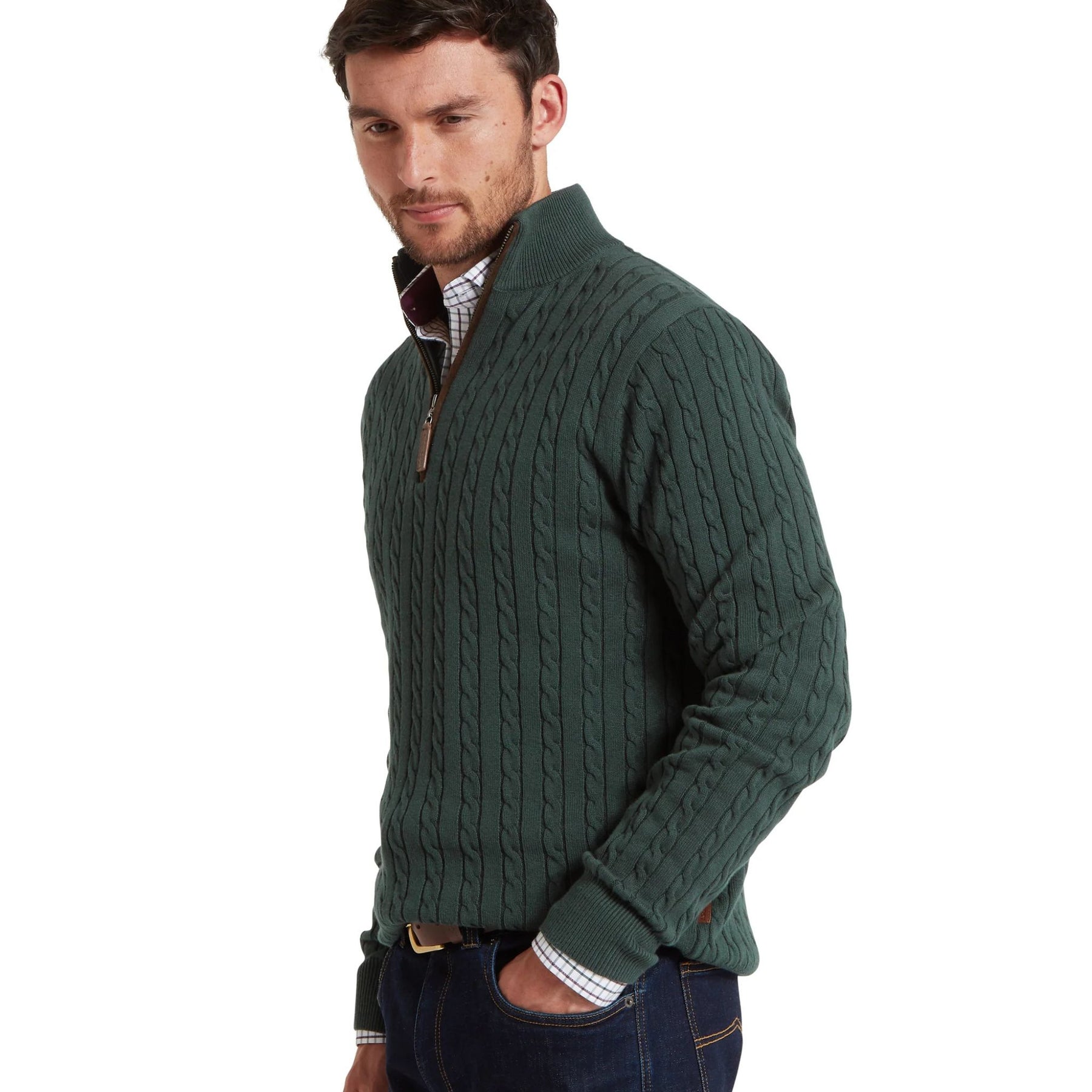 Schoffel Men's Calton Cable Quarter Zip Jumper in Botanical Green