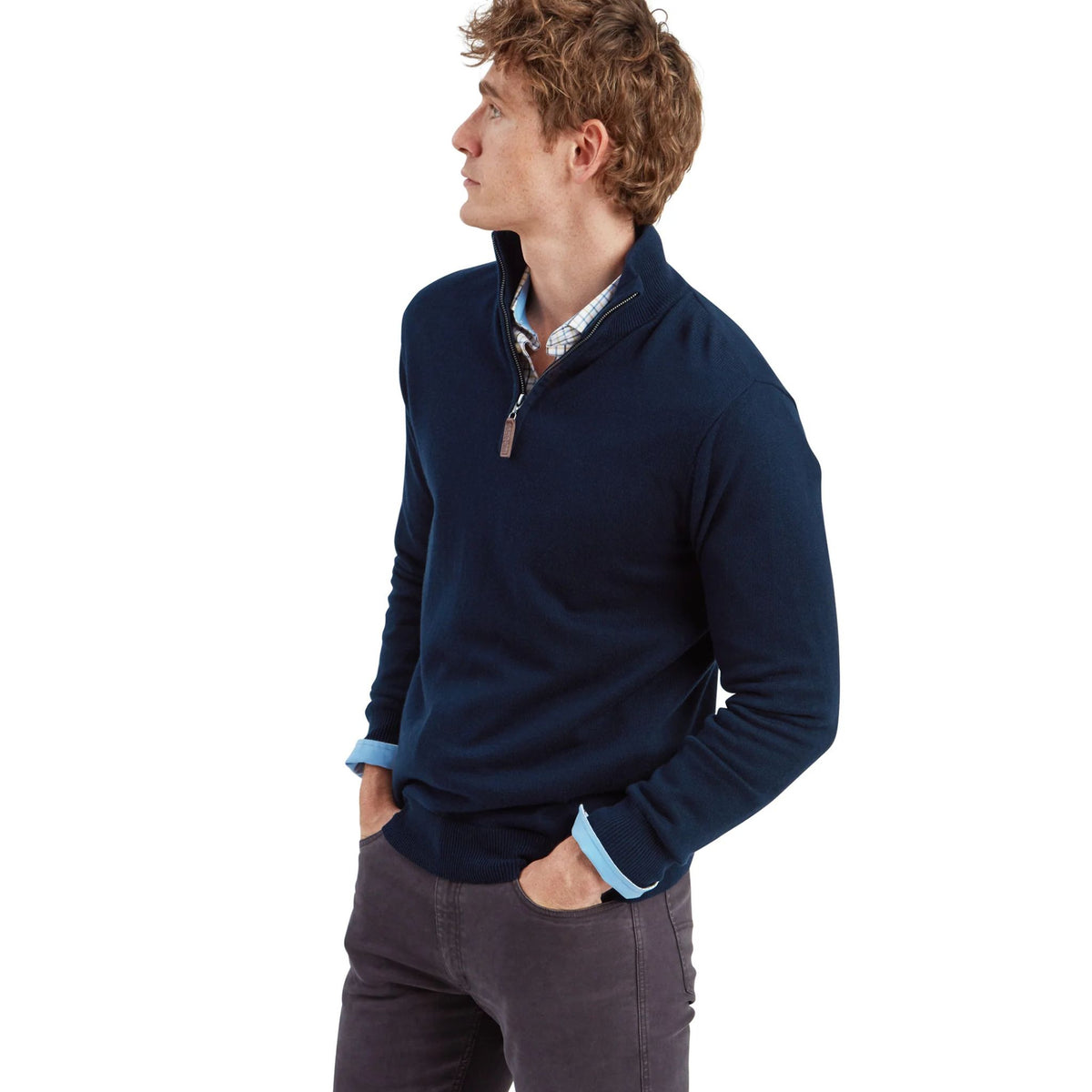 Schoffel Men's Calton Cotton Cashmere Quarter Zip Jumper in Navy