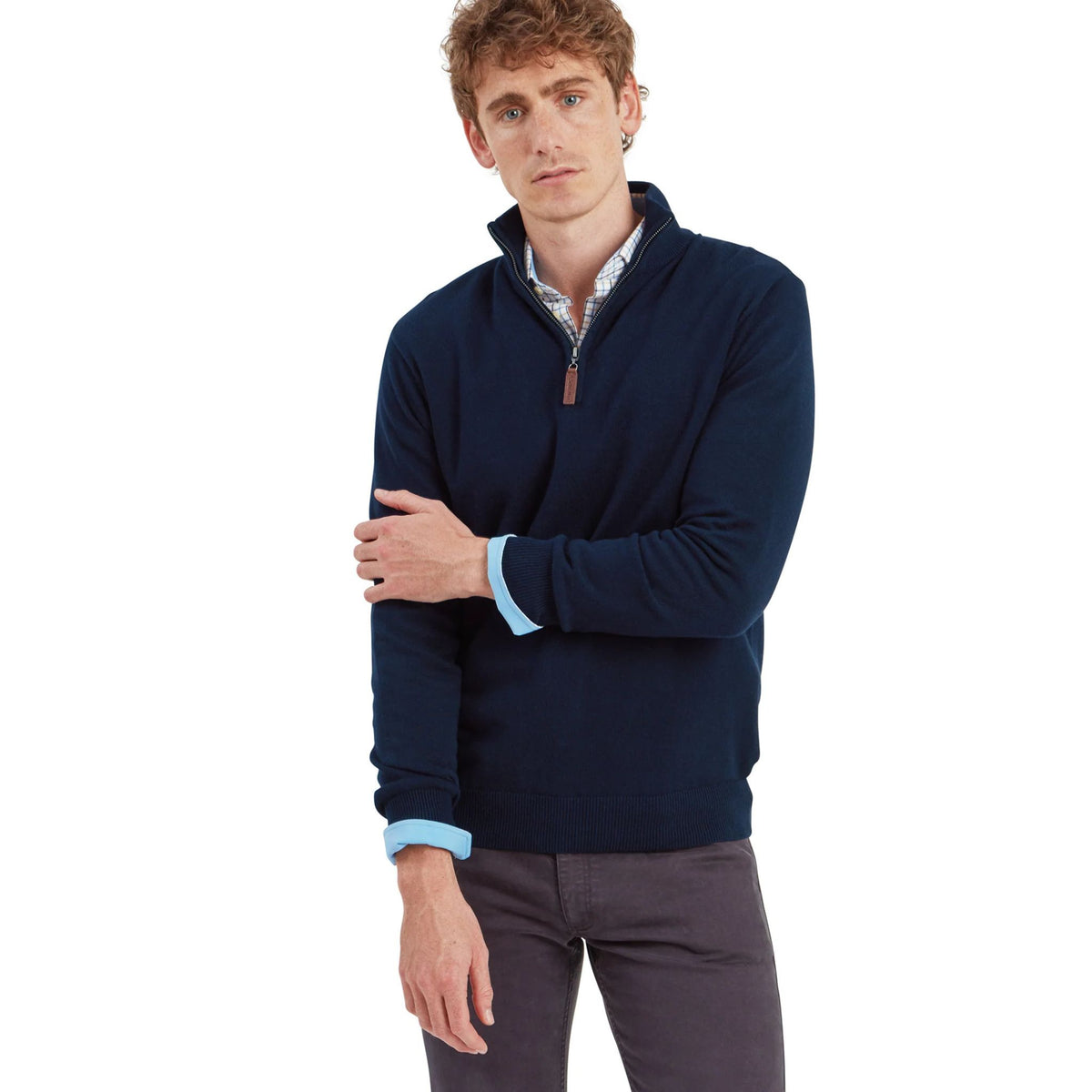 Schoffel Men's Calton Cotton Cashmere Quarter Zip Jumper in Navy