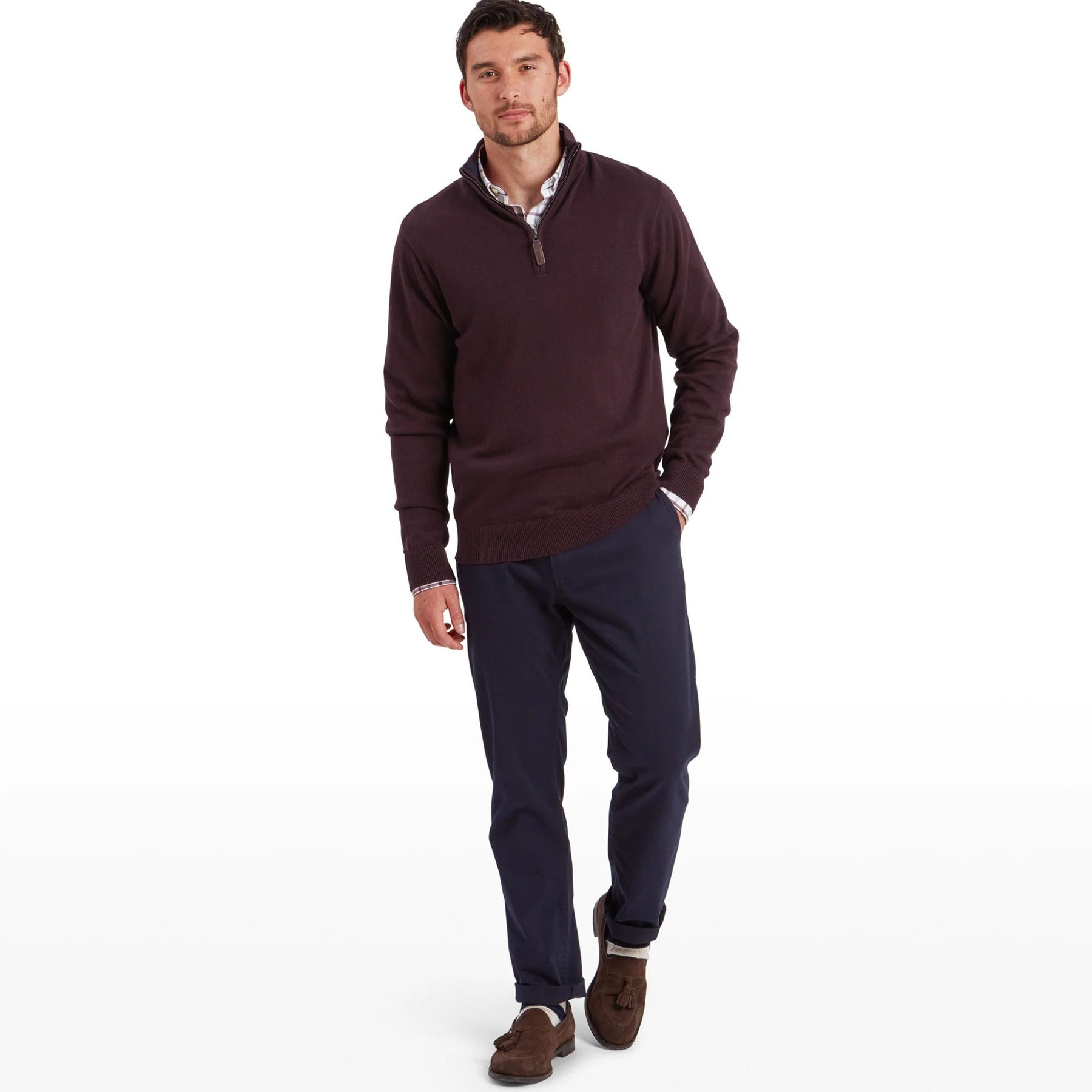Schoffel Men's Calton Cotton Cashmere Quarter Zip Jumper in Wine