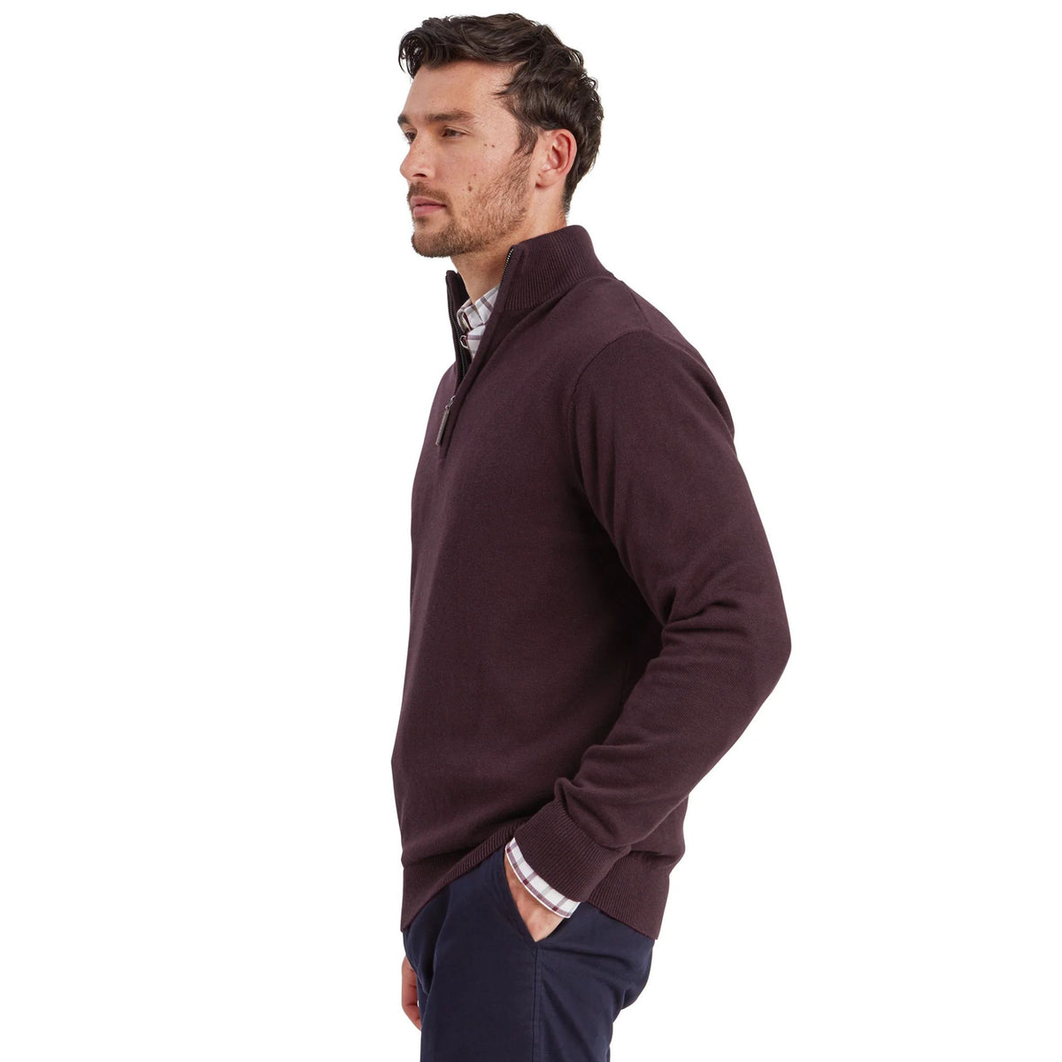 Schoffel Men's Calton Cotton Cashmere Quarter Zip Jumper in Wine