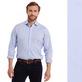 Schoffel Men's Greenwich Tailored Shirt in Light Blue Micro Check