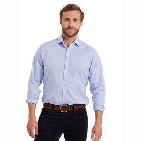 Schoffel Men's Greenwich Tailored Shirt in Light Blue Micro Check