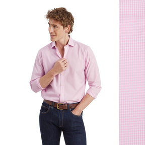 Schoffel Men's Greenwich Tailored Shirt in Light Pink Micro Check