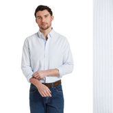 Schoffel Men's Holt Soft Oxford Tailored Shirt in Pale Blue Stripe