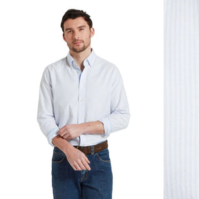 Schoffel Men's Holt Soft Oxford Tailored Shirt in Pale Blue Stripe