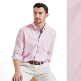 Schoffel Men's Holt Soft Oxford Tailored Shirt in Pink & Blue Stripe