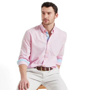 Schoffel Men's Holt Soft Oxford Tailored Shirt in Pink & Blue Stripe