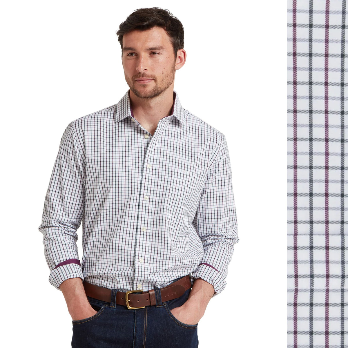 Schoffel Men's Milton Tailored Shirt in Plum & Botanical Green
