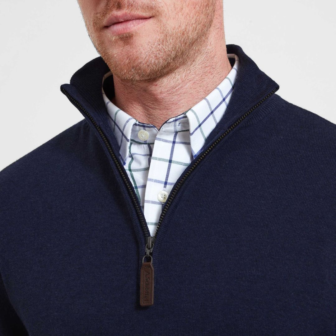 Schoffel Men's Porthmeor Pima Cotton 1/4 Zip Jumper in Navy