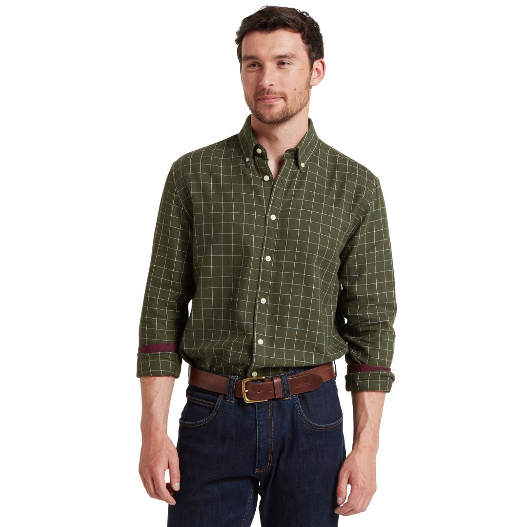 Schoffel Men's Aldeburgh Shirt in Wood, Wine & Ecru Check