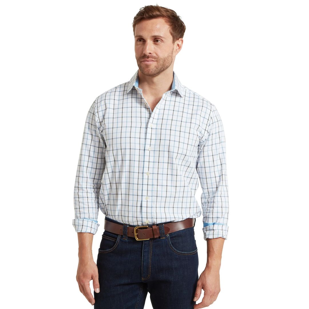 Schoffel Men's Baconsthorpe Tailored Shirt in Mountain Blue Check