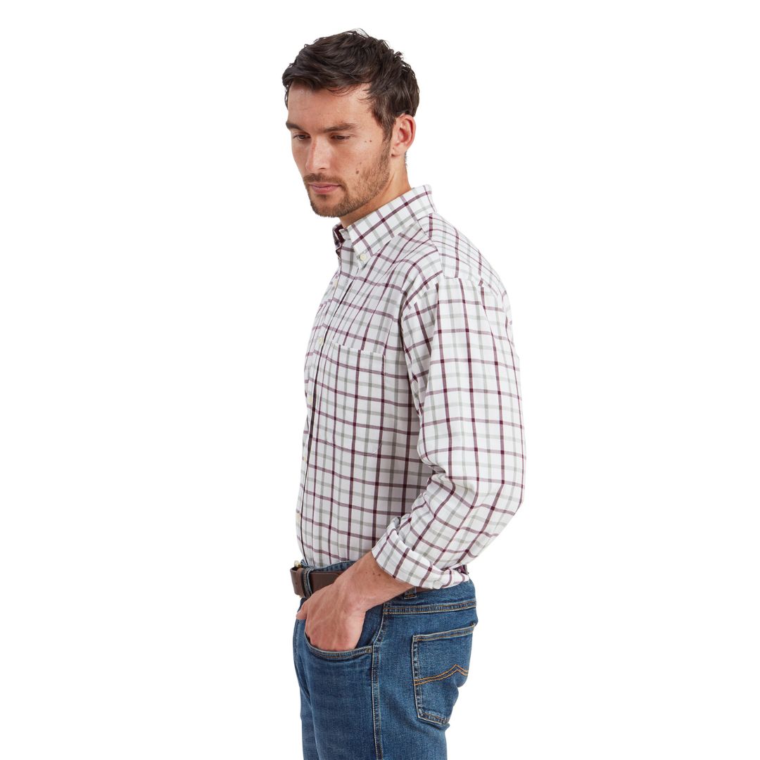 Schoffel Men's Brancaster Classic Shirt in Wine Check