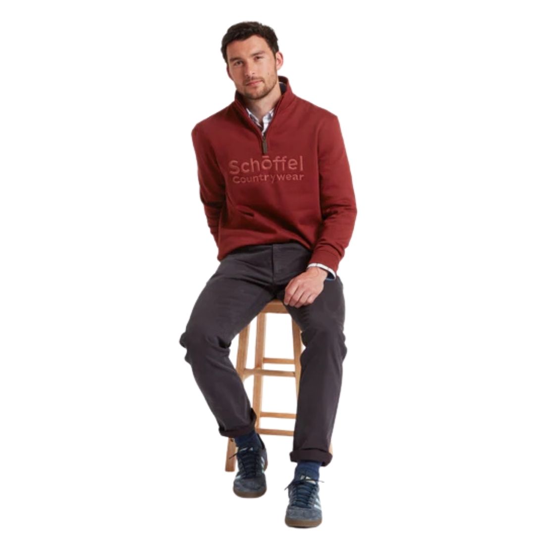 Schoffel Men's Bude Quarter Zip Jumper in Redwood