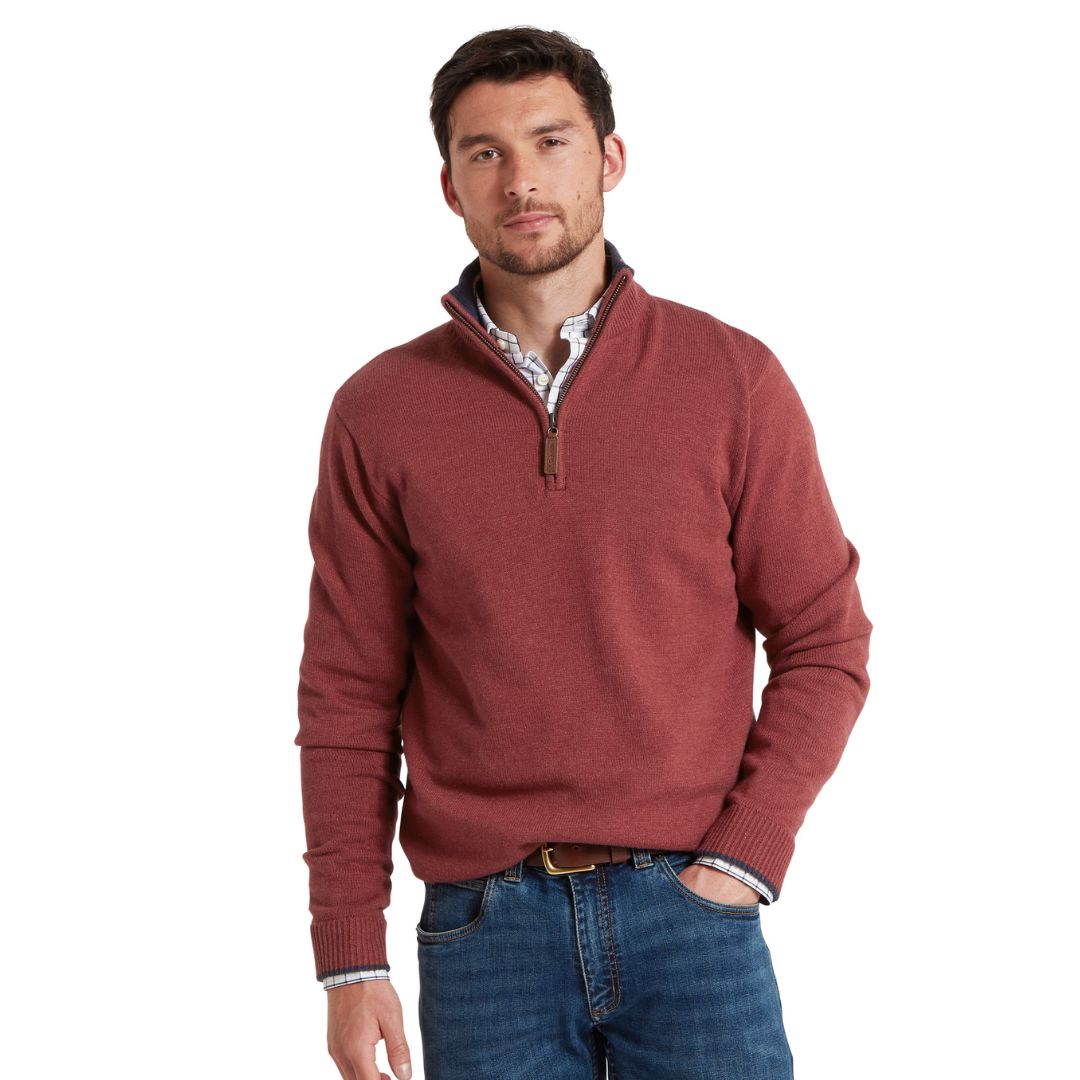 Schoffel Men's Blair Quarter Zip Jumper in Redwood