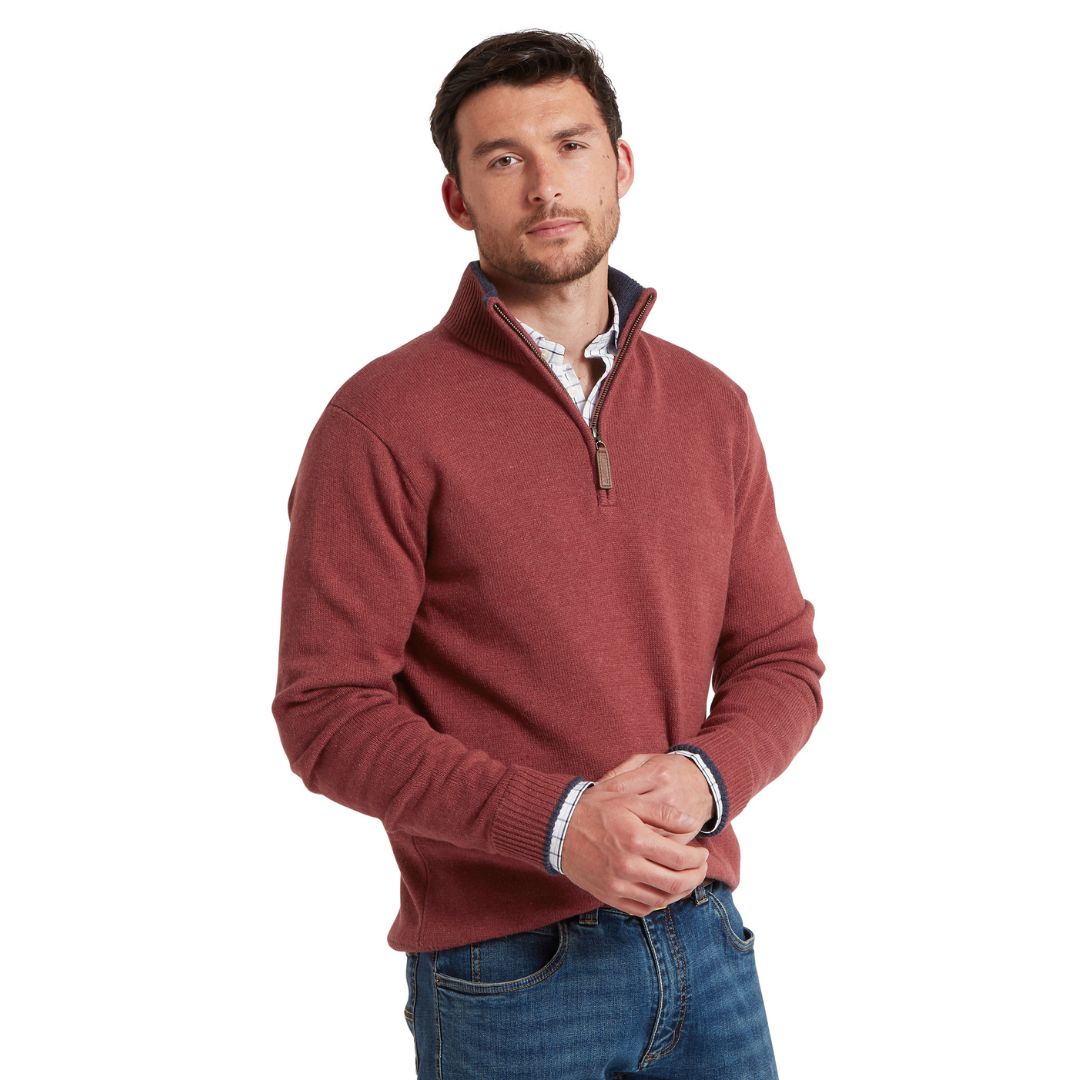 Schoffel Men's Blair Quarter Zip Jumper in Redwood