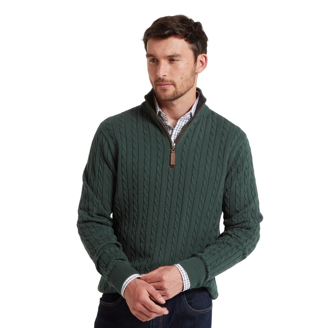 Schoffel Men's Calton Cable Quarter Zip Jumper in Botanical Green