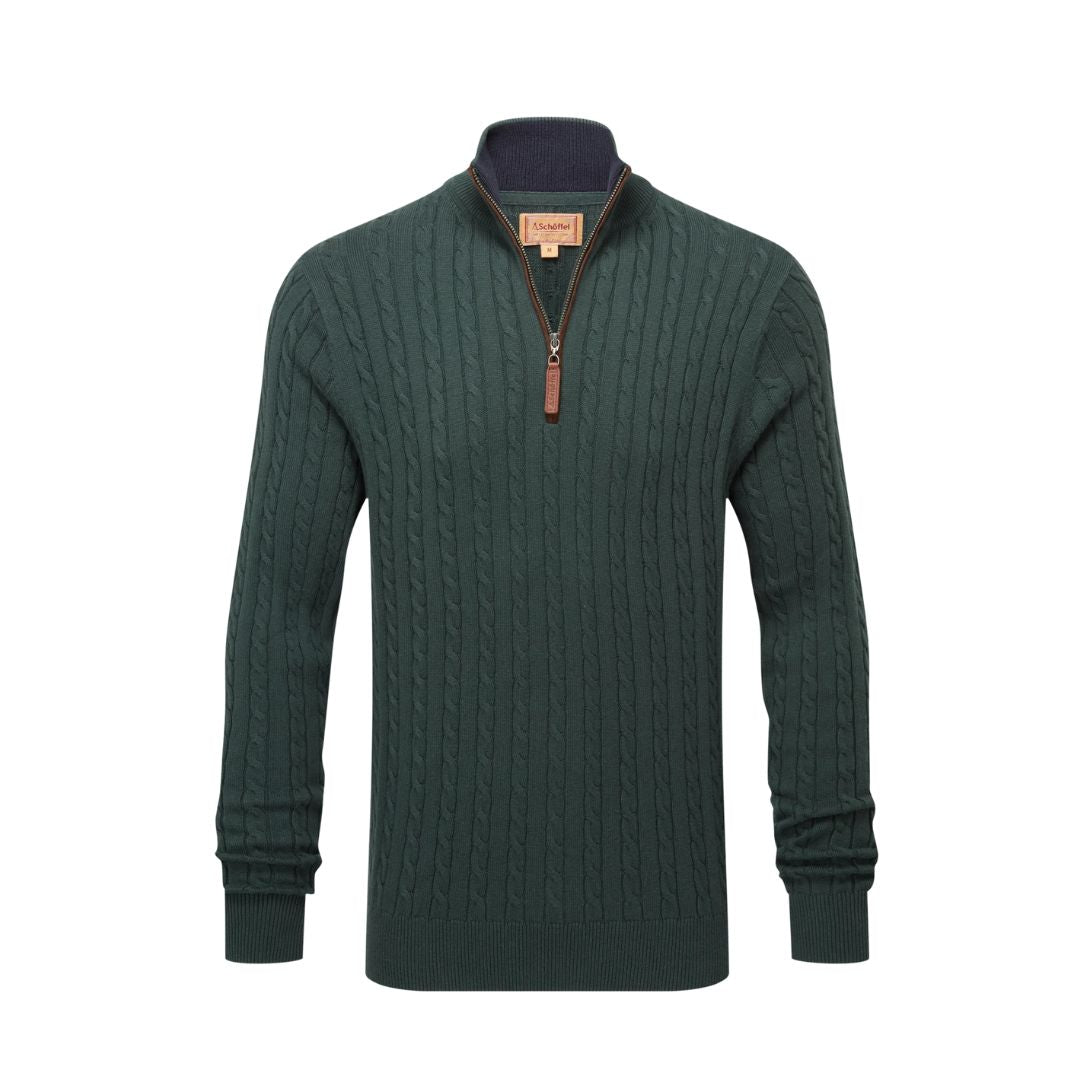 Schoffel Men's Calton Cable Quarter Zip Jumper in Botanical Green