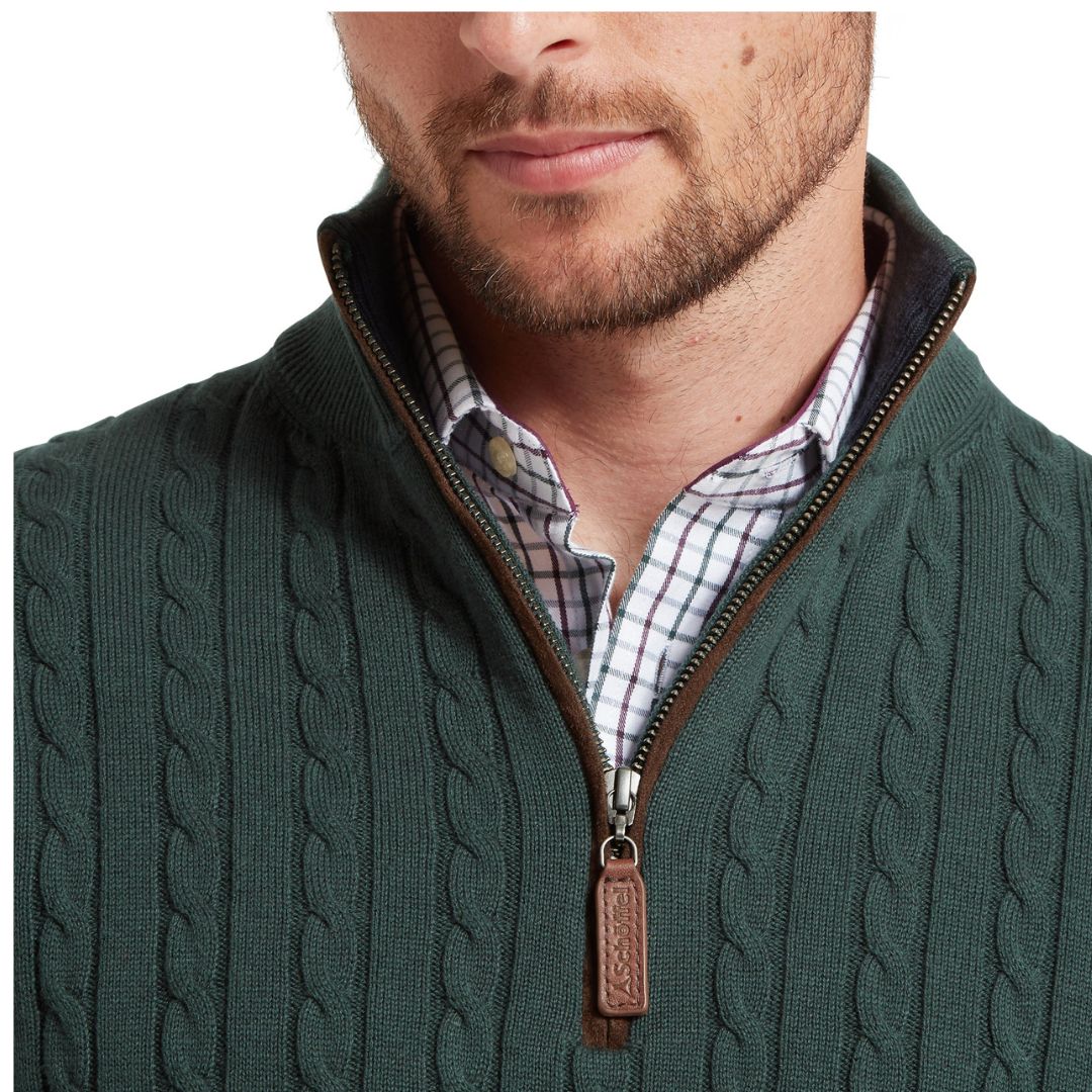 Schoffel Men's Calton Cable Quarter Zip Jumper in Botanical Green