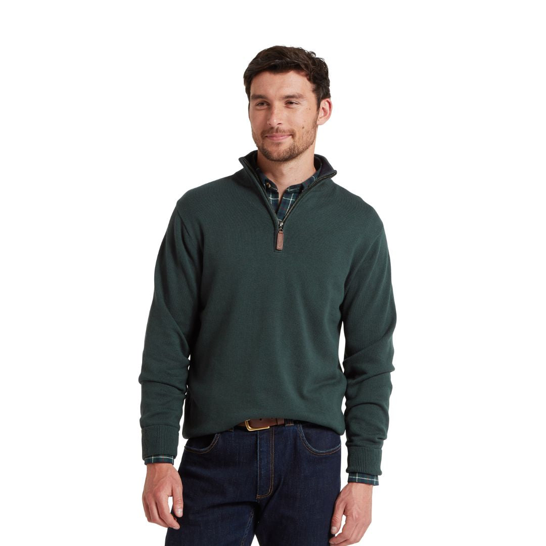 Schoffel Men's Calton Cotton Cashmere Quarter Zip Jumper in Botanical Green