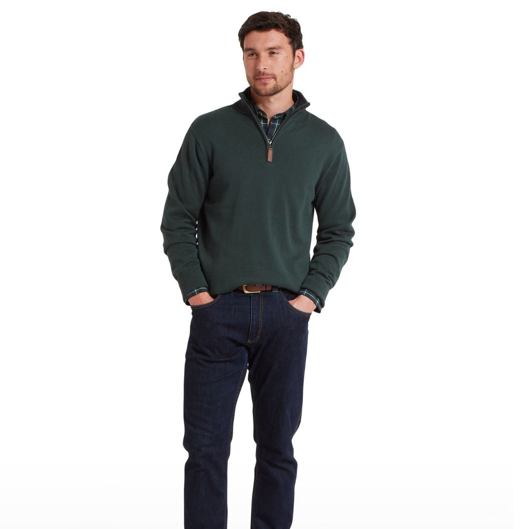 Schoffel Men's Calton Cotton Cashmere Quarter Zip Jumper in Botanical Green