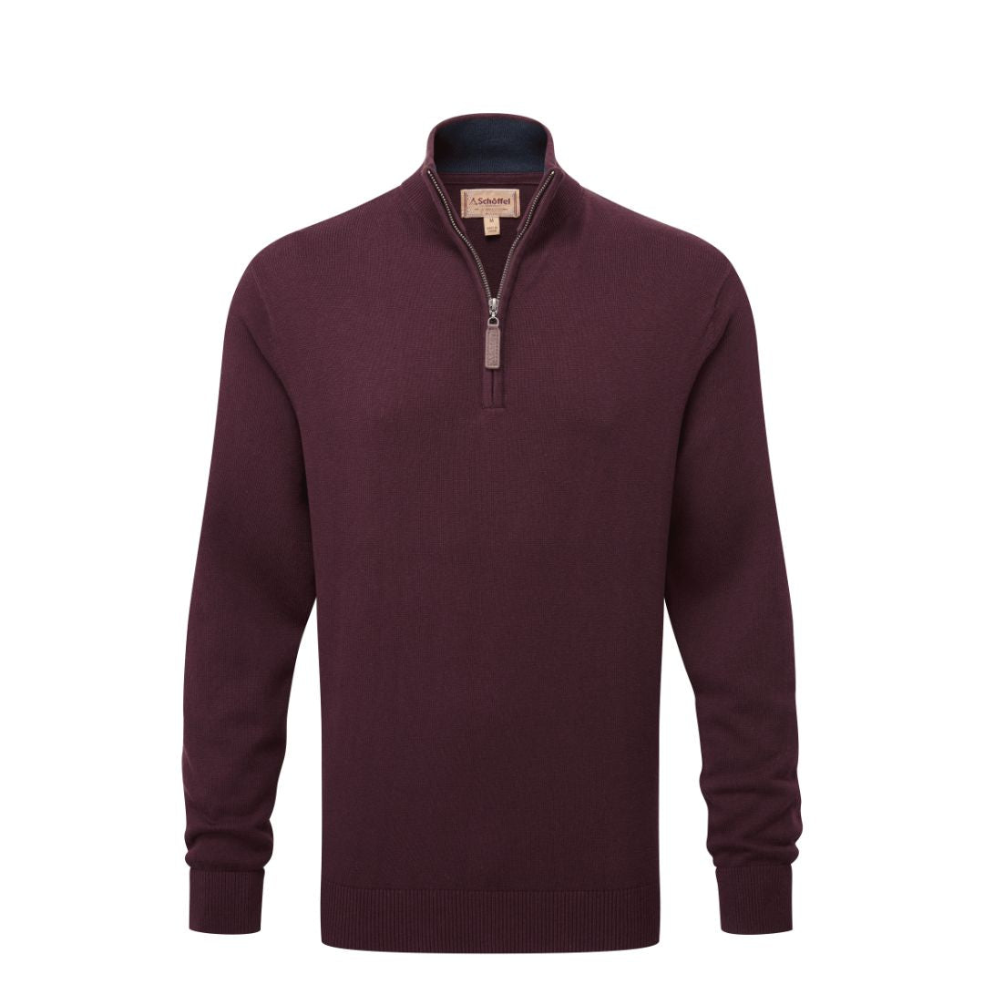 Maroon half-zip sweater on a white background