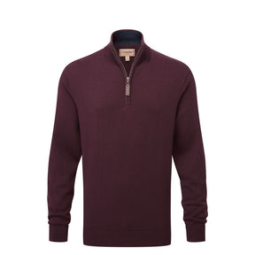 Maroon half-zip sweater on a white background